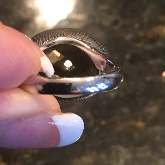East West Smoky Topaz Sterling Silver Ring with Gold Accents Sz 6.5 - Picture 4 of 7